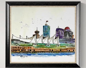 Canada Place, Vancouver BC, akwarela – papier matowy Archival, 14x11 cali