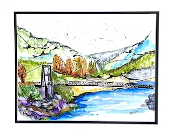 Most w Castlegar BC, akwarela – papier matowy Archival Matte, 14x11 cali