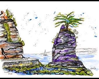 Siwash Rock, Vancouver BC – oryginalna akwarela