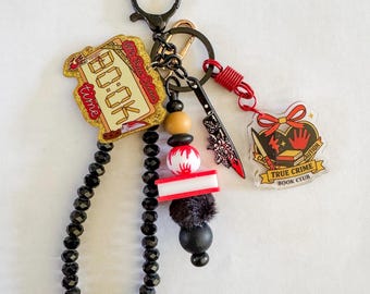 Junk bag charm/ wristlet- true crime book edition