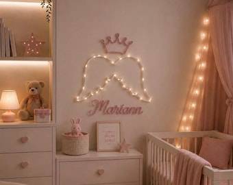 Custom Name Light, Personalized Crochet Nursery Decor, LED Baby Room Sign, Handmade Boho Wall Art, Tricotine