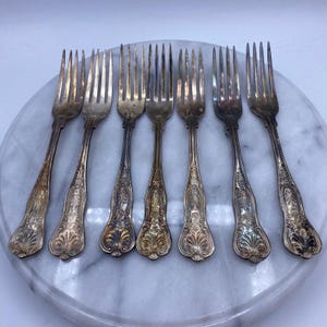 US Navy USN Kings Dinner Forks Set of 7 Silverplate International Silver Co USN