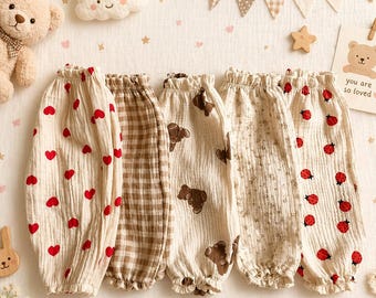 Cotton Baby Pants – Newborn & Toddler Soft Muslin Pants Cute Print Breathable Unisex Trousers for Spring Summer Autumn Winter