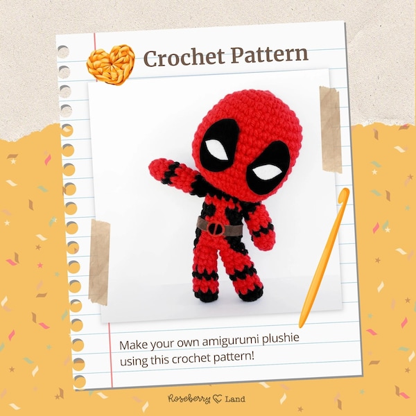 Deadpool Crochet Pattern - Instant Download - Amigurumi Plush Doll CROCHET PATTERN ONLY