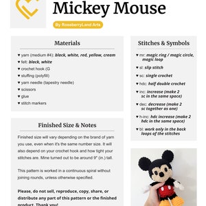 Mickey Mouse PDF Crochet Pattern Instant Download Amigurumi Plush Doll Digital Crochet PATTERN ONLY image 5