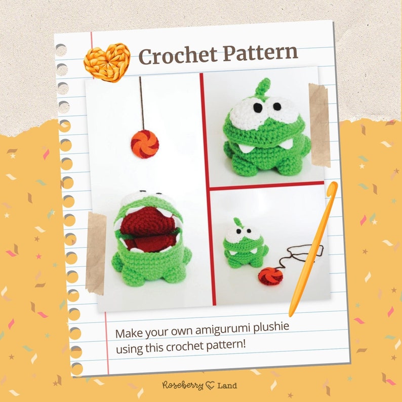 Om Nom Crochet Pattern Instant Download Om Nom, from Cut The Rope Amigurumi Doll CROCHET PATTERN ONLY image 1