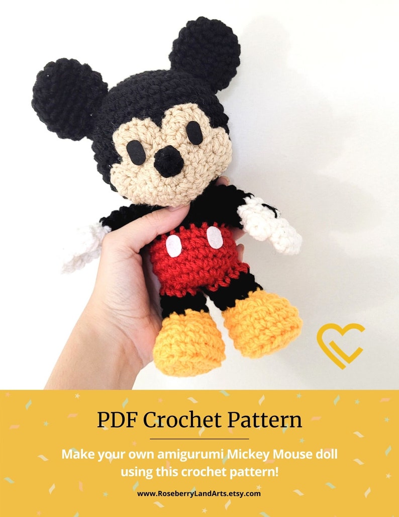 Mickey Mouse PDF Crochet Pattern Instant Download Amigurumi Plush Doll Digital Crochet PATTERN ONLY image 3