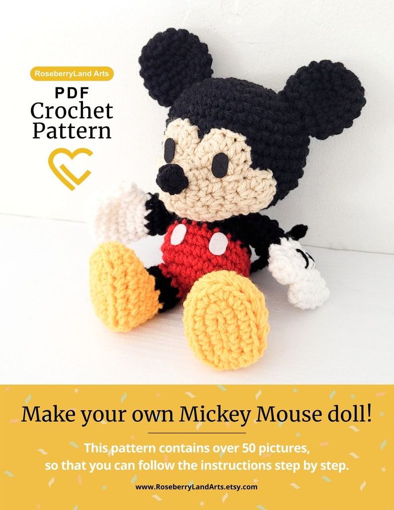 Mickey Mouse PDF Crochet Pattern Instant Download Amigurumi Plush Doll Digital Crochet PATTERN ONLY image 2