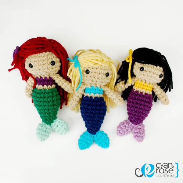 Three Mermaid Sisters - Crochet Plush Dolls - Set of 3