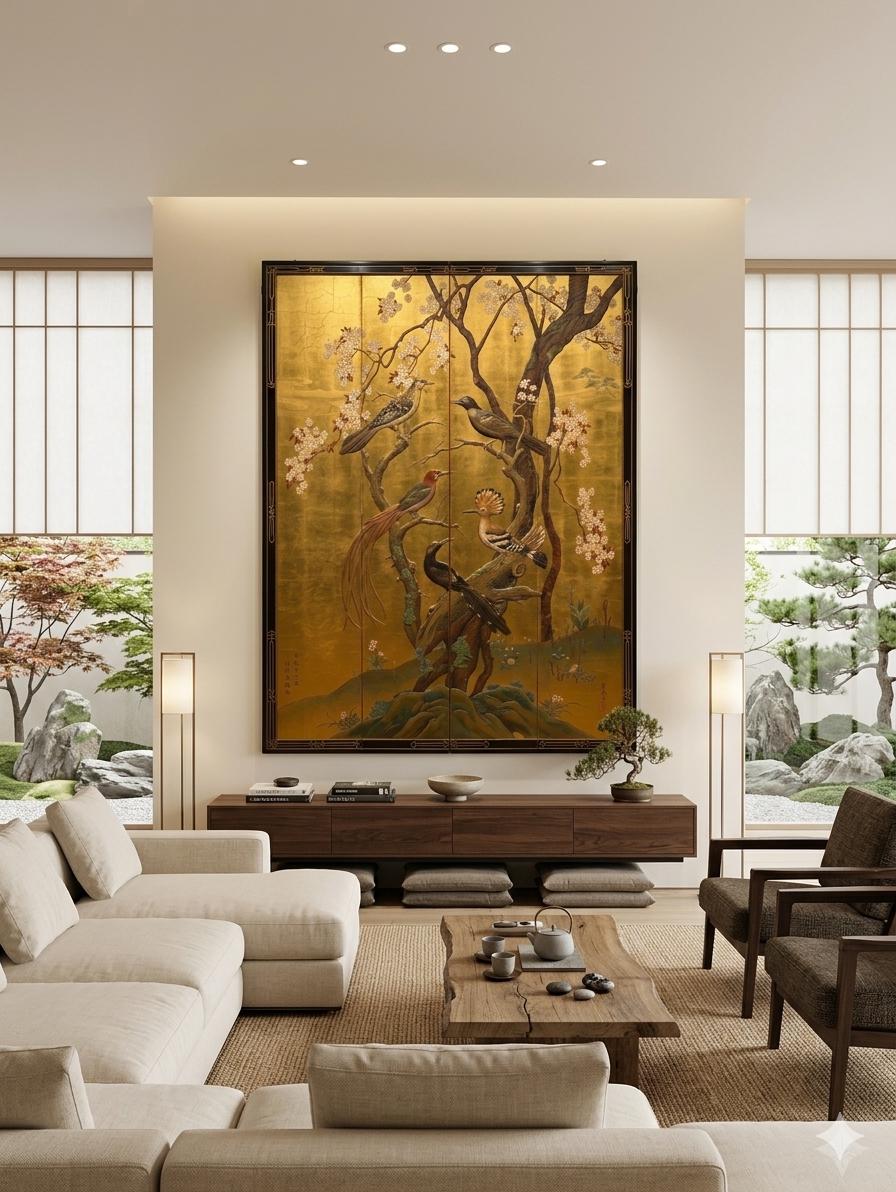 花柄・風景画の三つ折りスクリーン Japanese 3 Panel Screen - Etsy