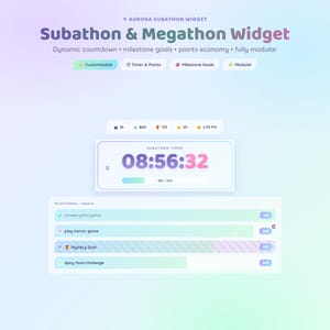 Subathon Timer Widget for Twitch & YouTube | StreamElements Megathon Countdown, Milestone Goals, Points, Mystery Goals, Ko-fi Overlay