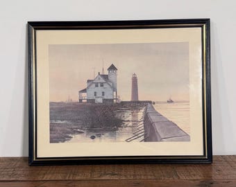 Vintage Frits Hoendervanger Coastal Lighthouse Framed Print