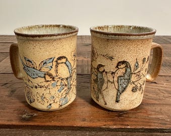 Vintage Dunoon Scotland Earthenware bird mug mugs coffee tea cups