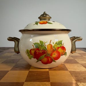 Vintage Copper Enamelware autumn potpourri Simmer Pot with brass handles