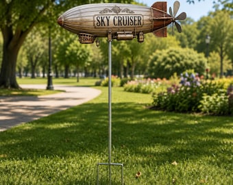 Led Zeppelin Airship Metal Wind Spinner 2D: Outdoor Garden Yard Art Stake