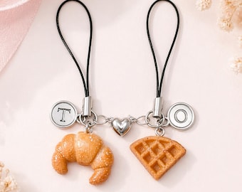 Personalized Magnetic Bread Keychain Set with Custom Initials, Matching Couple Phone Charm, Cute Bag Charm, Birthday Anniversary Gift