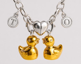 Magnetic Matching Duck Keychain Set Risen Gold Custom Bag Charm, Cute Gifts for Best Friend, Him, Her Boyfriend, Girlfriend, Sister, Duos