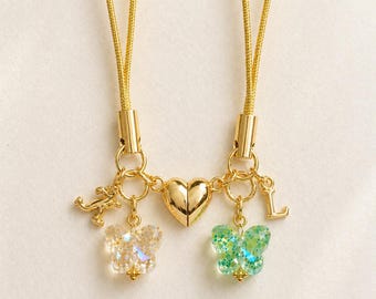 Personalized Gold Magnetic Butterfly Keychain Set with Custom Initials, Matching Couple Phone Charm,Cute Bag Charm,Birthday Anniversary Gift