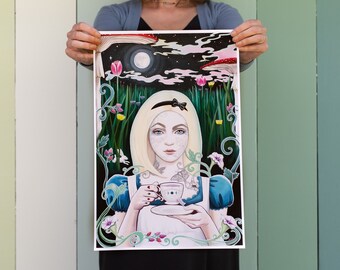 Alice In Wonderland Art Print, Alice Moon, Lunar Print