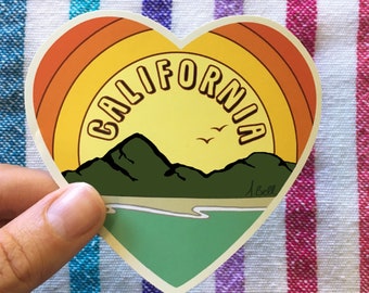 California Love Sticker- Vintage Beach Decal- Beach Sticker-  California Art - california sticker - california love - Rainbow