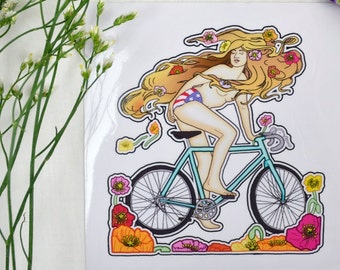 California Love Sticker- California Sticker -  Bike Art - Summer of Love - Vinyl Sticker by Ashley Bell