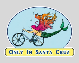 Santa Cruz Sticker- Mermaid Sticker -  Bike Art - mermaid - Vinyl Sticker by Ashley Bell