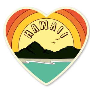 Hawaii Love Sticker- Vintage Beach Decal- Beach Sticker-  Hawaii Art - Hawaii sticker - Hawaii love - Rainbow