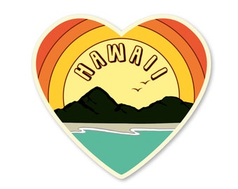 Hawaii Love Sticker- Vintage Beach Decal- Beach Sticker- Hawaii Art - Hawaii sticker - Hawaii love - Rainbow
