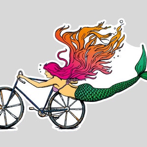 Mermaid Sticker- Mermaid Decal- Bike Sticker-  Bike Art - mermaid - Vinyl Sticker by Ashley Bell