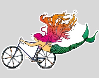 Zeemeermin sticker-zeemeermin decal-fiets sticker-fiets kunst-zeemeermin-vinyl sticker door Ashley Bell