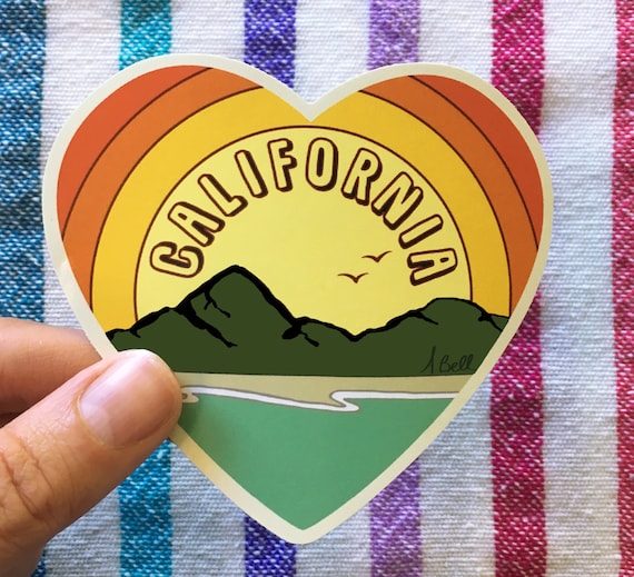 California Love Sticker- Vintage Beach Decal- Beach Sticker-  California Art - california sticker - california love - Rainbow