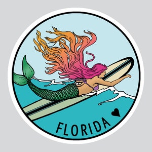 Mermaid Sticker Mermaid Decal surf Sticker surf Art FLorida sticker Florida love Florida santa cruz oahu image 1