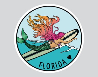 Mermaid Sticker- Mermaid Decal- surf Sticker-  surf Art - FLorida sticker - Florida love- Florida- santa cruz - oahu