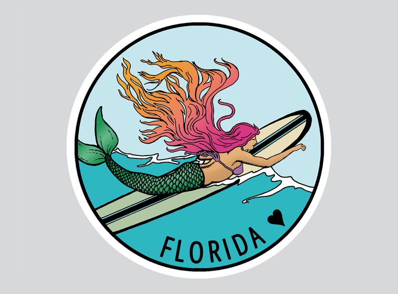 Mermaid Sticker Mermaid Decal surf Sticker surf Art FLorida sticker Florida love Florida santa cruz oahu image 1