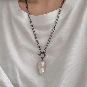Large Baroque Pearl Necklace – One of a Kind Organic Pearl Pendant, Bold Minimal Statement Jewelry