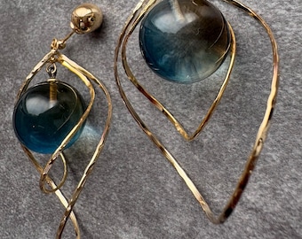 Black Glass & Gold Hoop Statement Earrings