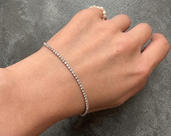 Minimal Tennis Bracelet – Silver, Delicate Chain, 17cm, Everyday Jewelry, Layering Bracelet