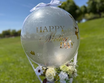 Elegant Mother's Day Balloon Box with Florals | Gold Message Gift for Mom