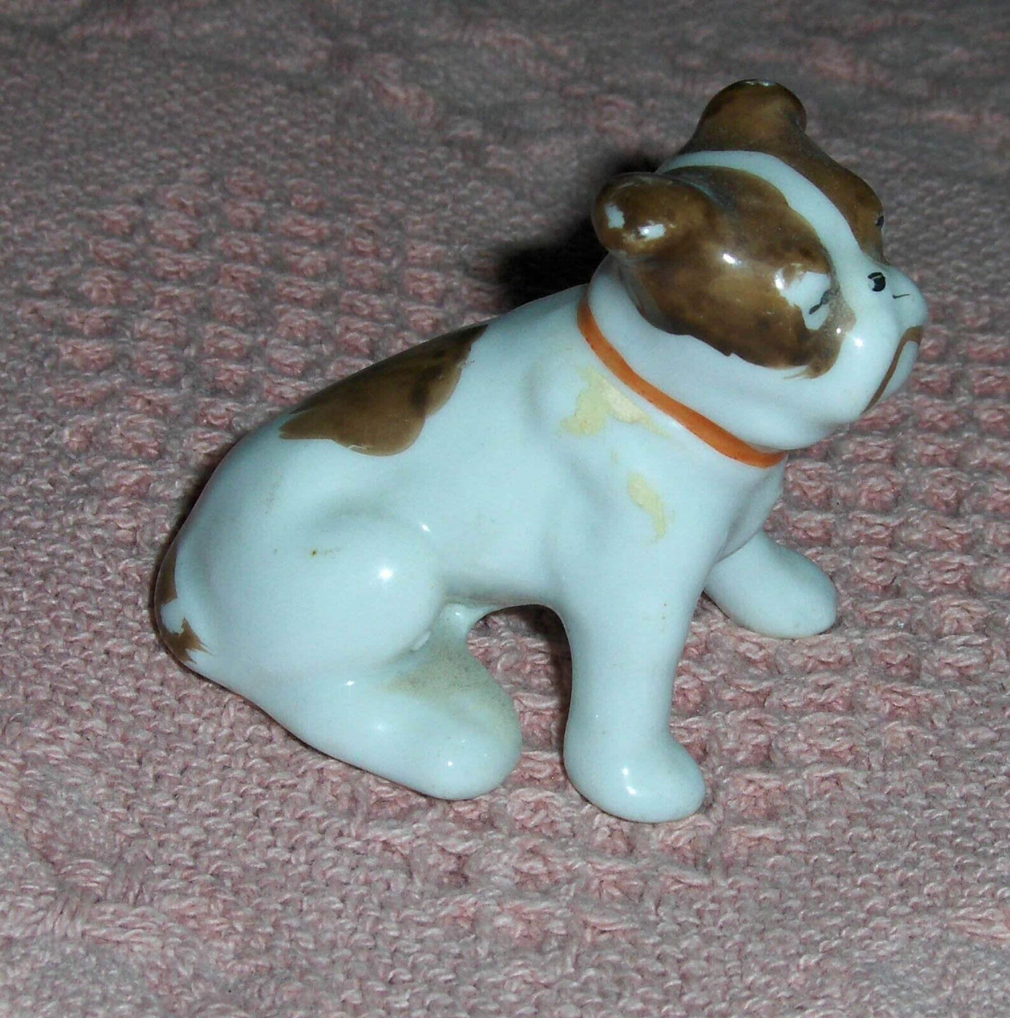 Vintage Porcelain Dog Figurine Terrier Japan Brown White Puppy Sad