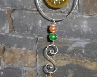 Vintage Glass Suncatcher Metal Frame Glass Beads Sun Figurine Windchime Glass Prism Mobile