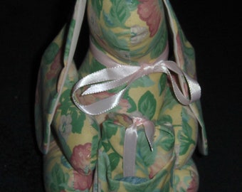 Vintage Floral Pink Fabric Bunny Figurine Stuffed Bunny Rabbit Easter Bunny Rabbit Hare Soap Bar Holder