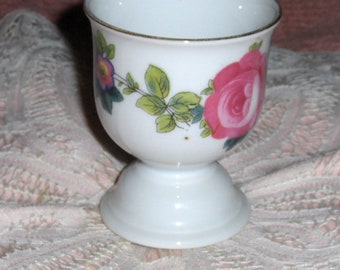 Vintage Pink Rose Egg Cup Phoenix Czechoslovakia Toothpick Holder Pink Rose Porcelain Egg Coddler Figurine