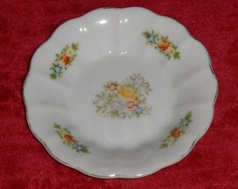 Vintage Pico Floral Dish Occupied Japan Red Blue Flower Jewelry Plate Scalloped Rim