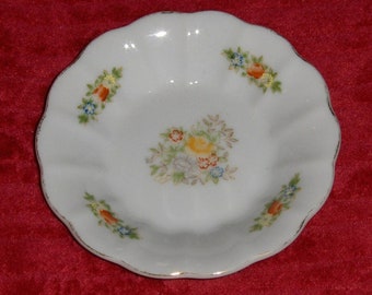 Vintage Occupied Japan Flower Dish Pico Japan Small Plate Red Blue Flower Jewelry Plate Scalloped Rim