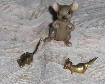 Vintage Miniature Metal Mouse Figurines 3 Mini Mini Ceramic Metal Brass Mice Rodents