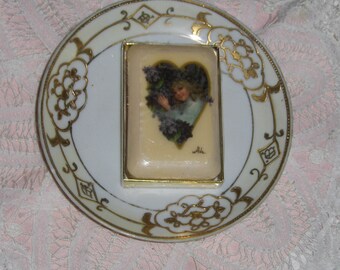 Vintage Alda's Forever Design Floral Soap Art Bar Porcelain Gold Rim Saucer Dish