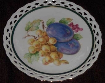 Vintage HMS Royal Hanover Germany Lattice Fruit Plate Plum Berry Art Pottery Dish