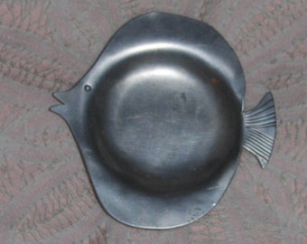 Vintage Metal Fish Figurine Edem Craft Aluminum Toned Angel Fish Coin Trinket Tray