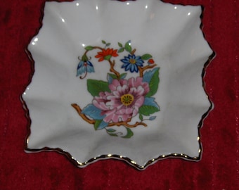 Vintage Aynsley England Pembroke Floral Fine Bone China Dish Pink Blue Flowered Decorative Plate
