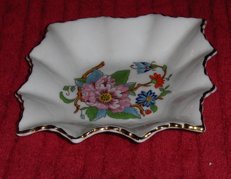 Vintage Aynsley England Pembroke Floral Fine Bone China Dish Pink Blue Flowered Decorative Plate image 2